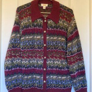 Talbots Fair Isle Floral Cardigan, Women’s L – Wool